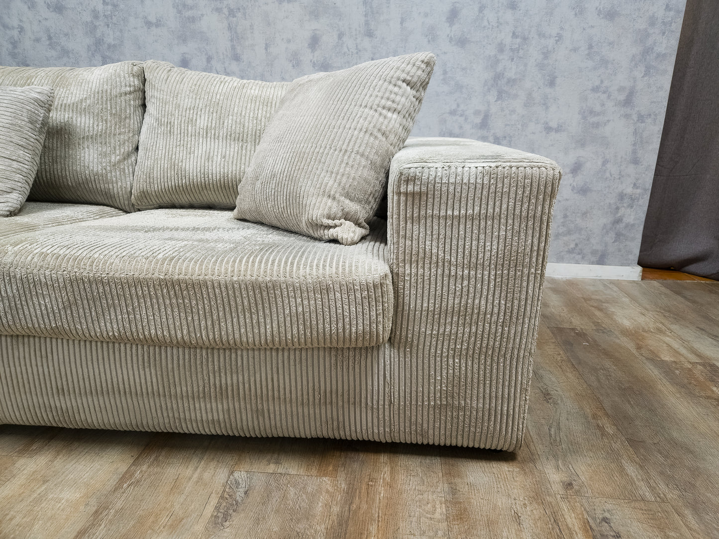 Mooi Groot Beige Ribstof Hoekbank