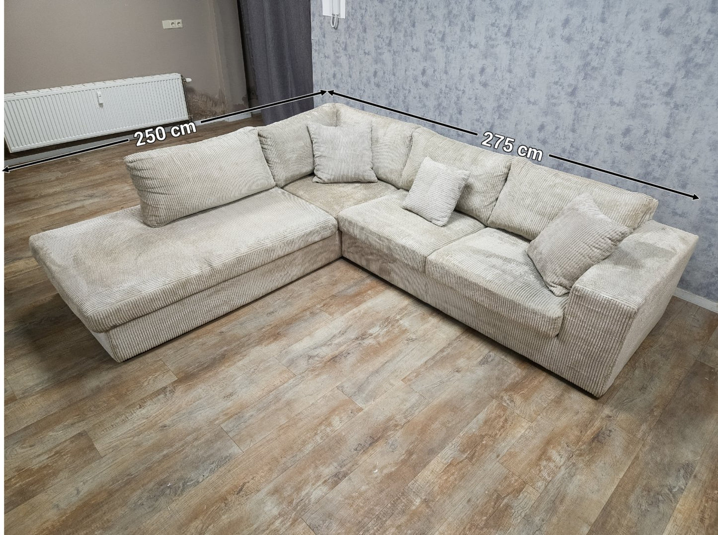 Mooi Groot Beige Ribstof Hoekbank