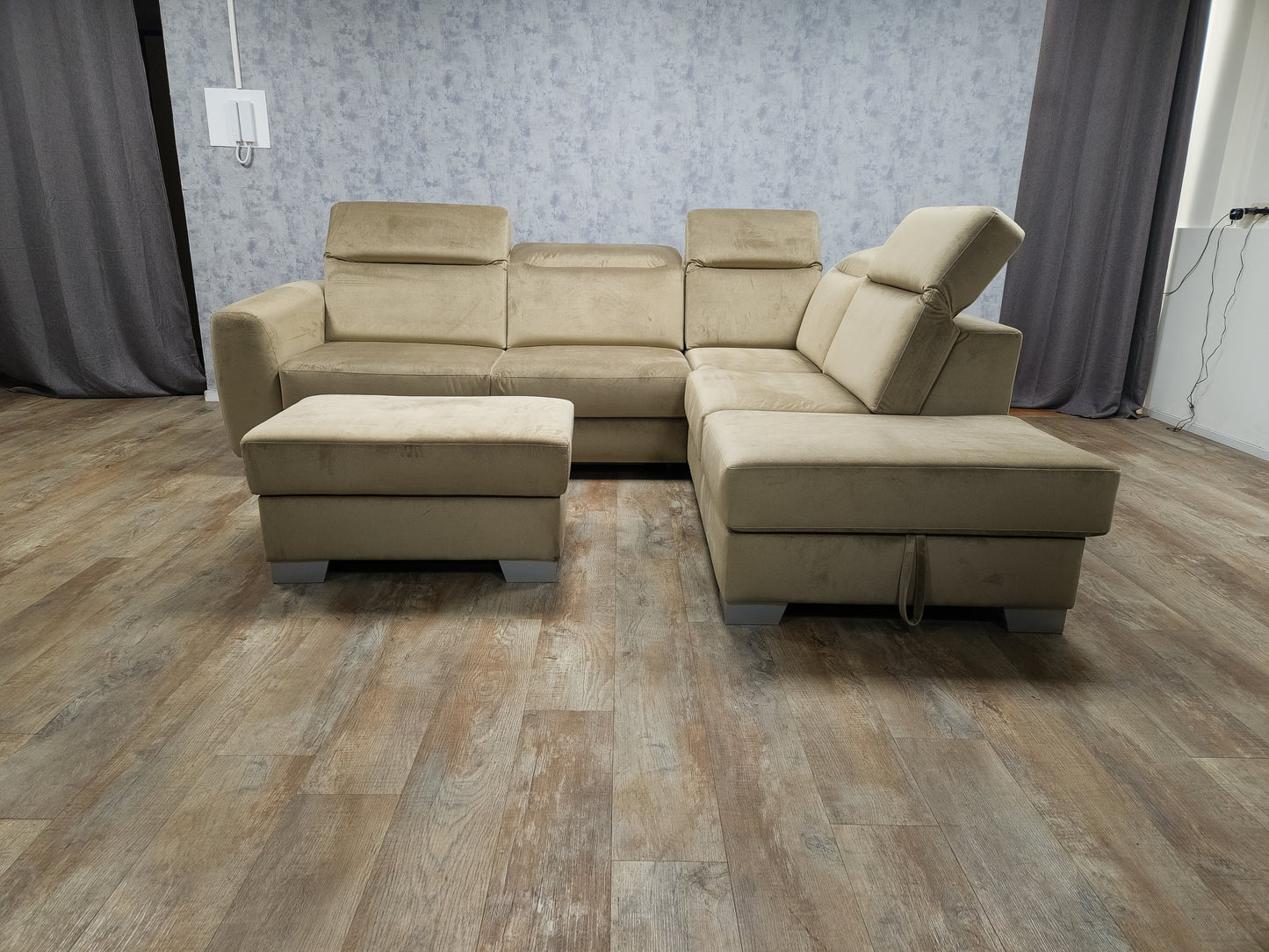 Z.G.A.N Taupe Velvet Multifunctionele Hoekbank - BanxteL - 2dehandse Bankstellen