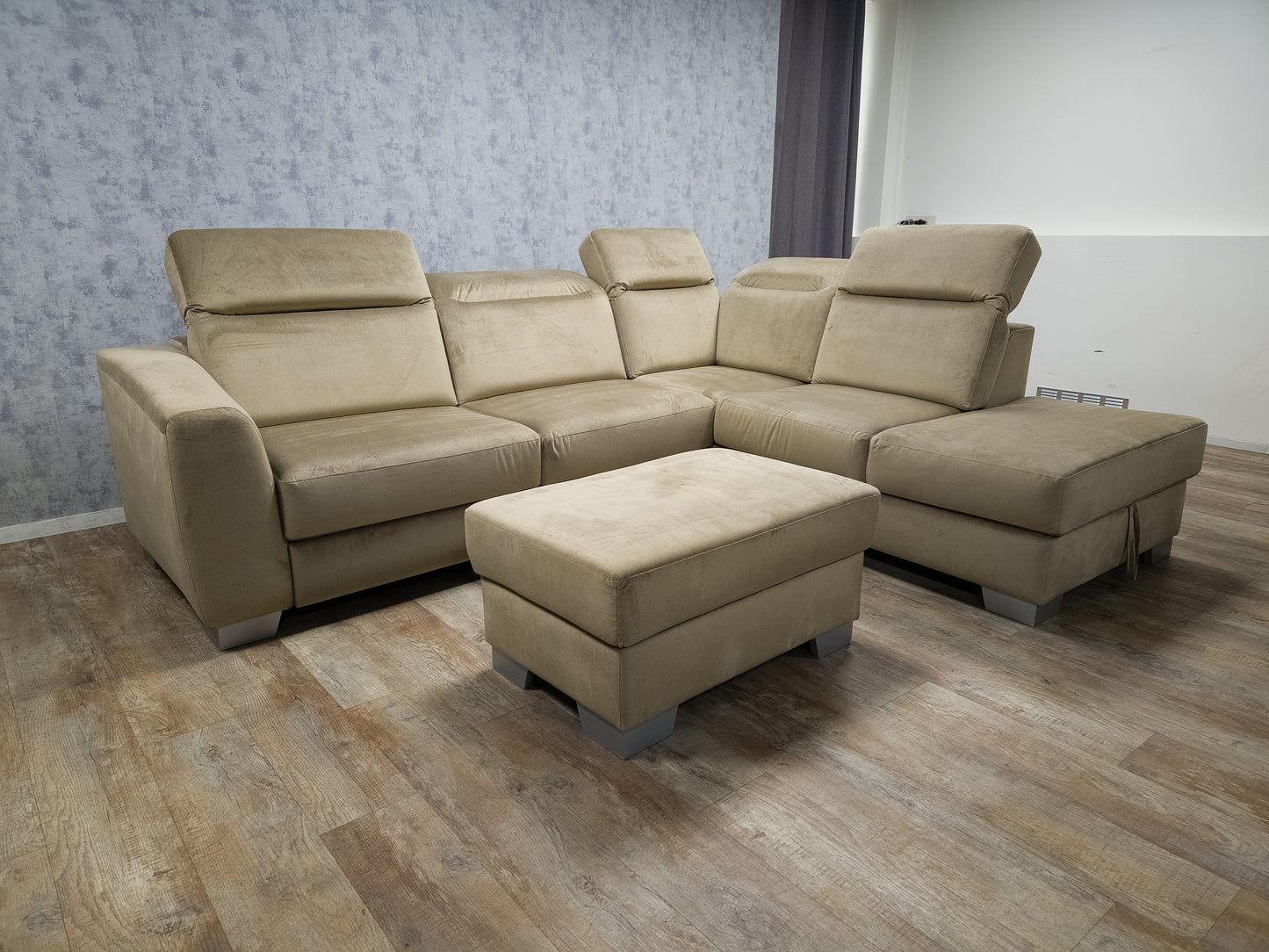 Z.G.A.N Taupe Velvet Multifunctionele Hoekbank - BanxteL - 2dehandse Bankstellen