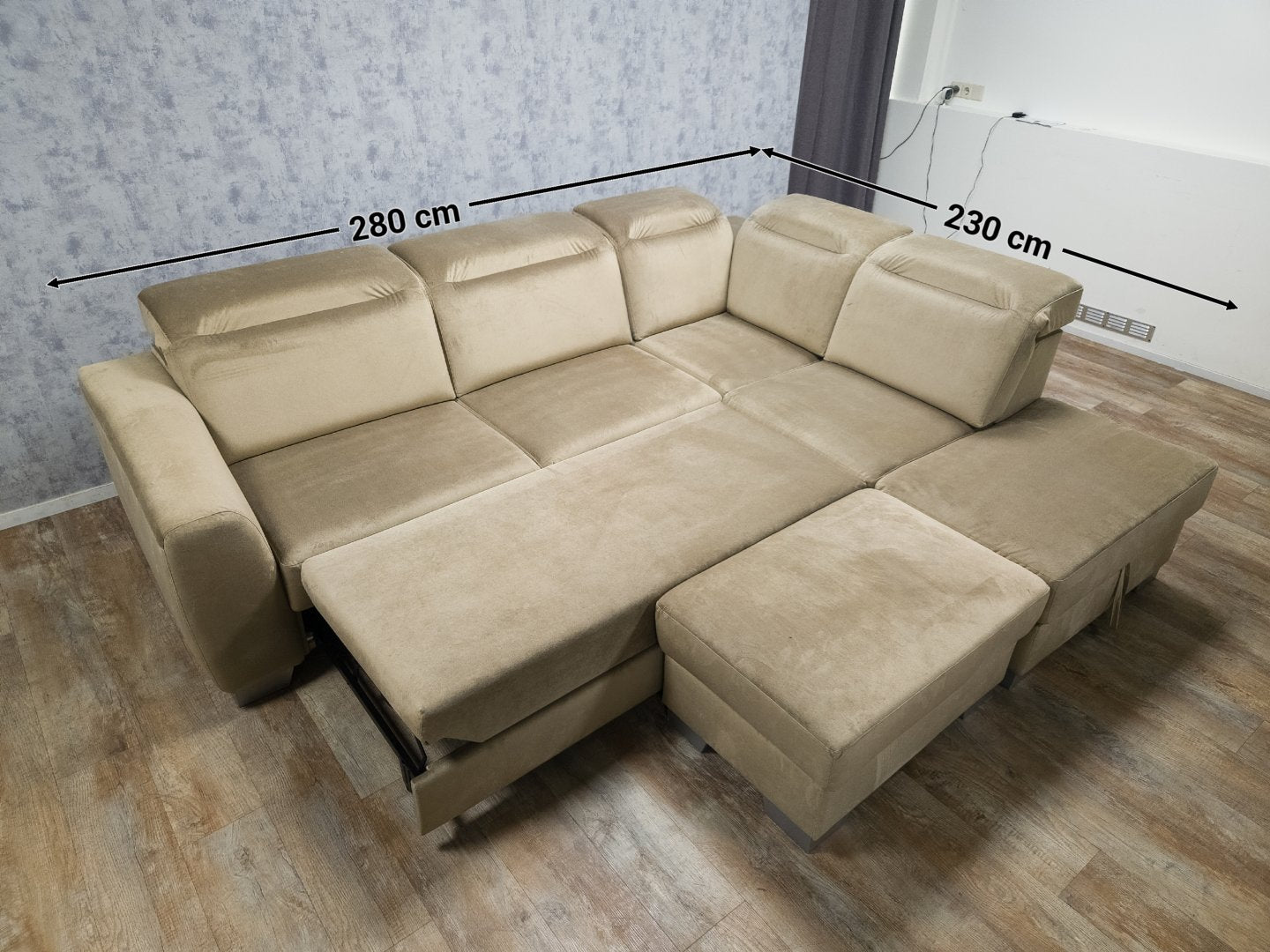 Z.G.A.N Taupe Velvet Multifunctionele Hoekbank - BanxteL - 2dehandse Bankstellen