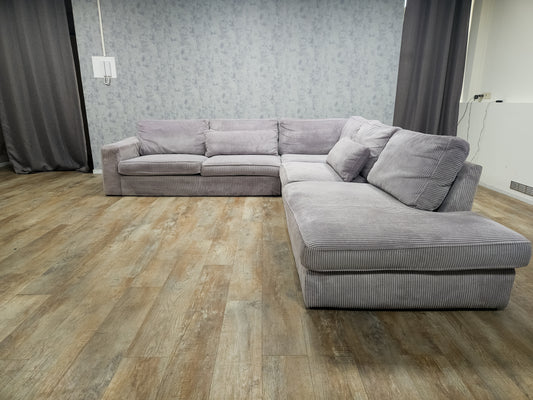 Zeer Mooi Groot GRIJS Ribstof Hoekbank - BanxteL - 2dehandse Bankstellen