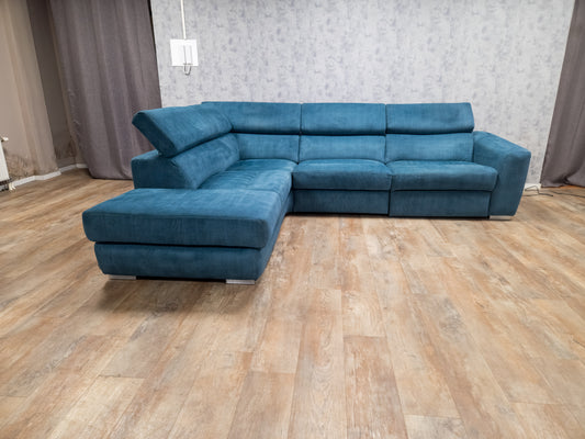 Zeer Mooi Aqua Blauwe Ribstof Hoekbank