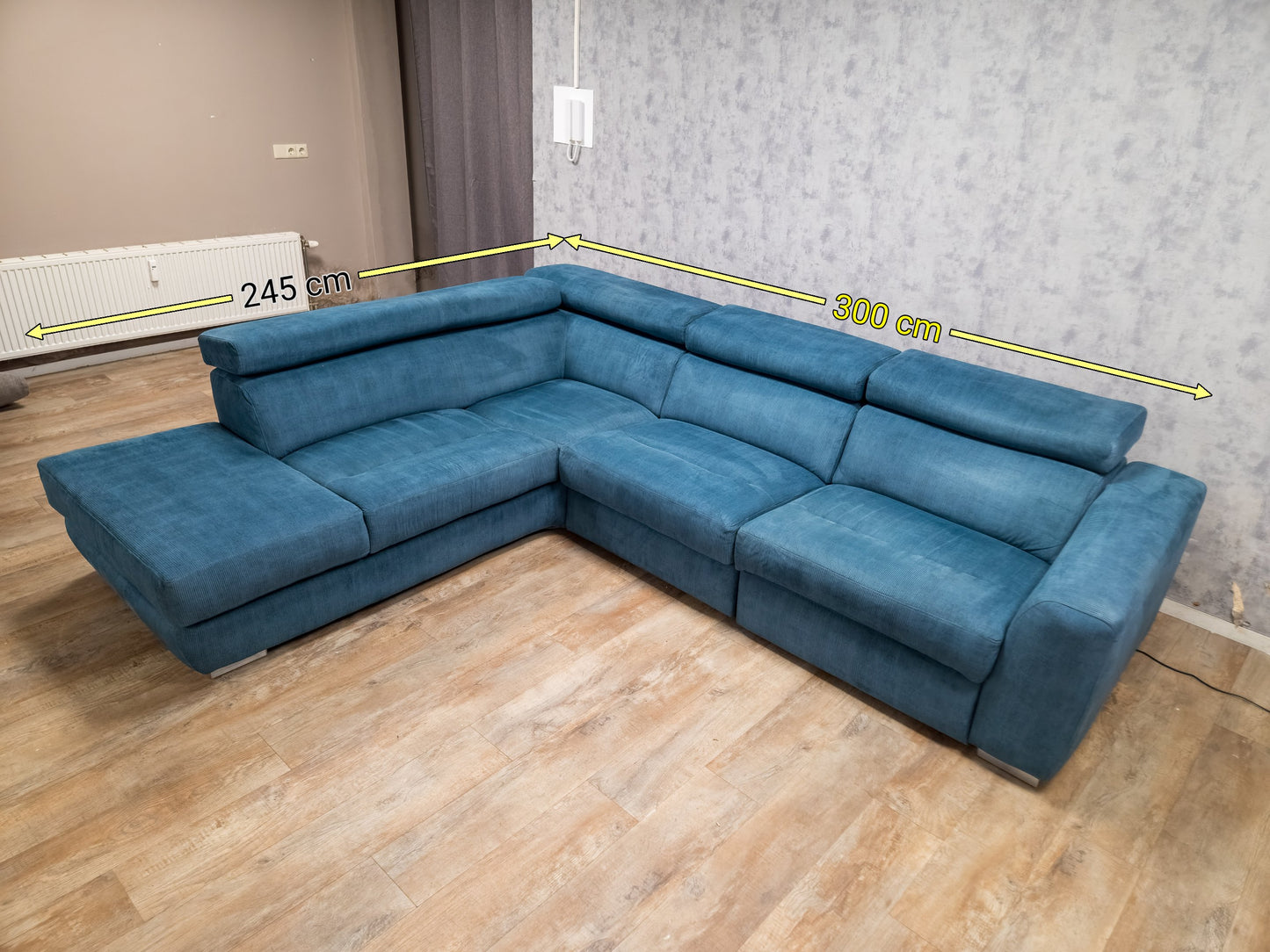 Zeer Mooi Aqua Blauwe Ribstof Hoekbank