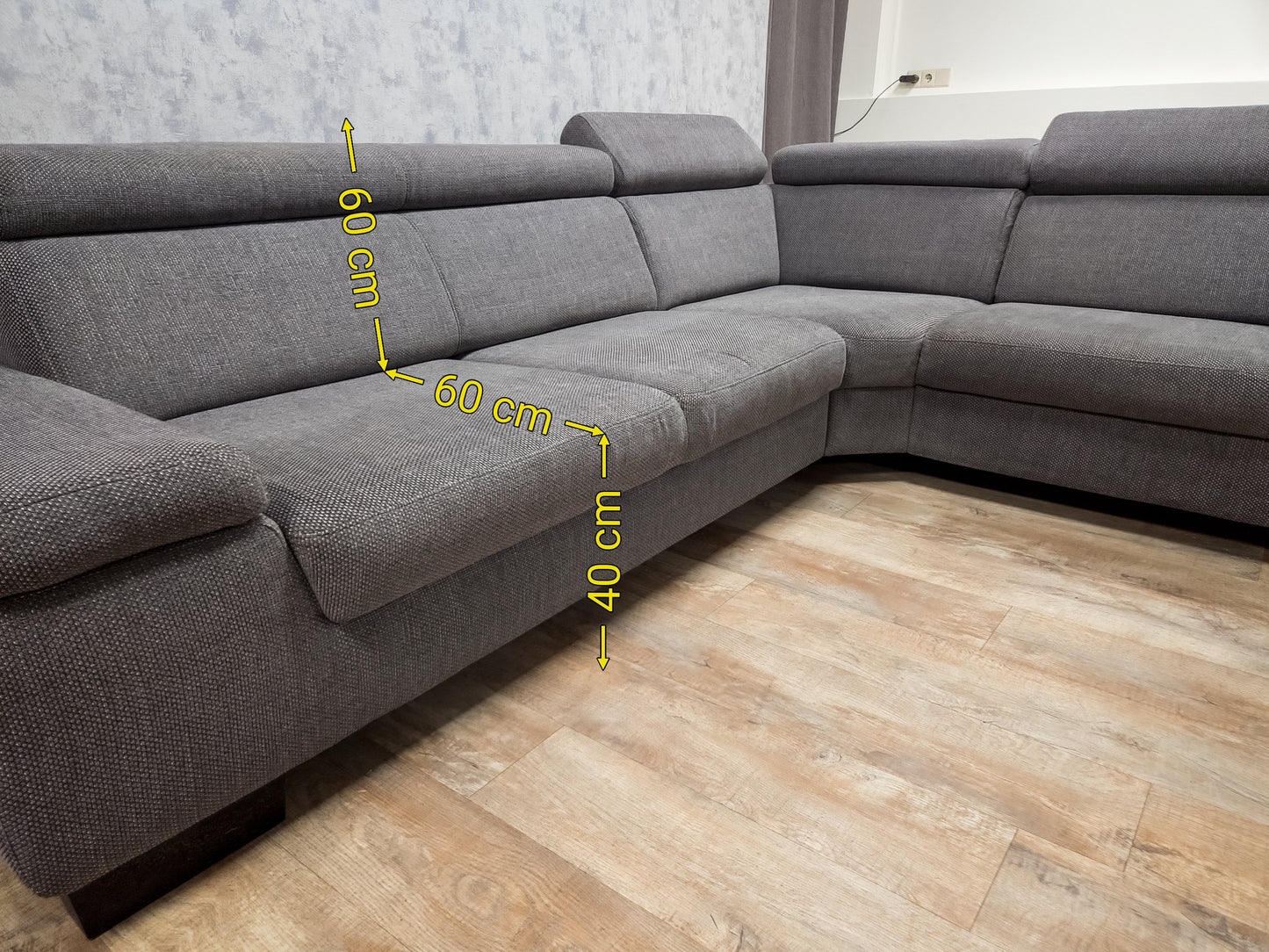 Antraciet Hoekbank (2e Hands) – Luxe Comfort , Hoofdsteunen