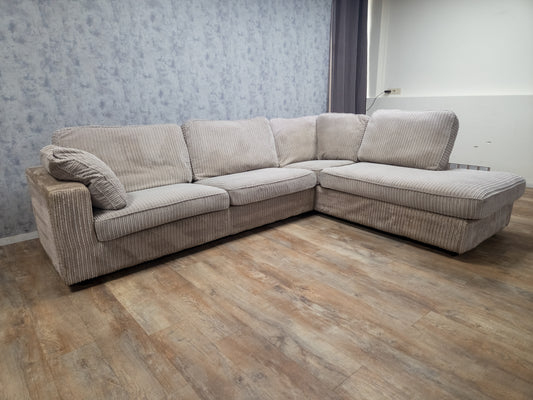 Zeer Mooi Beige Ribstof Hoekbank