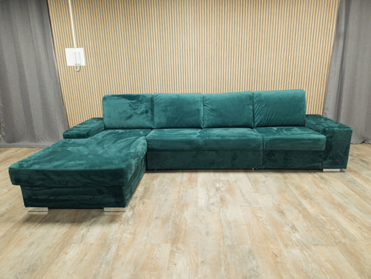 Z.G.A.N Groene Velvet Hoekbank met SLAAPFUNCTIE