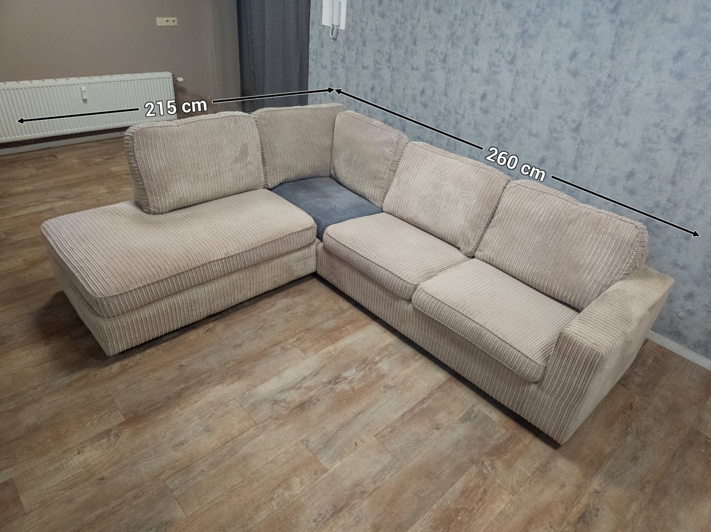 PRACHTIG BEIGE RIBSTOF HOEKBANK - BanxteL - 2dehandse Bankstellen