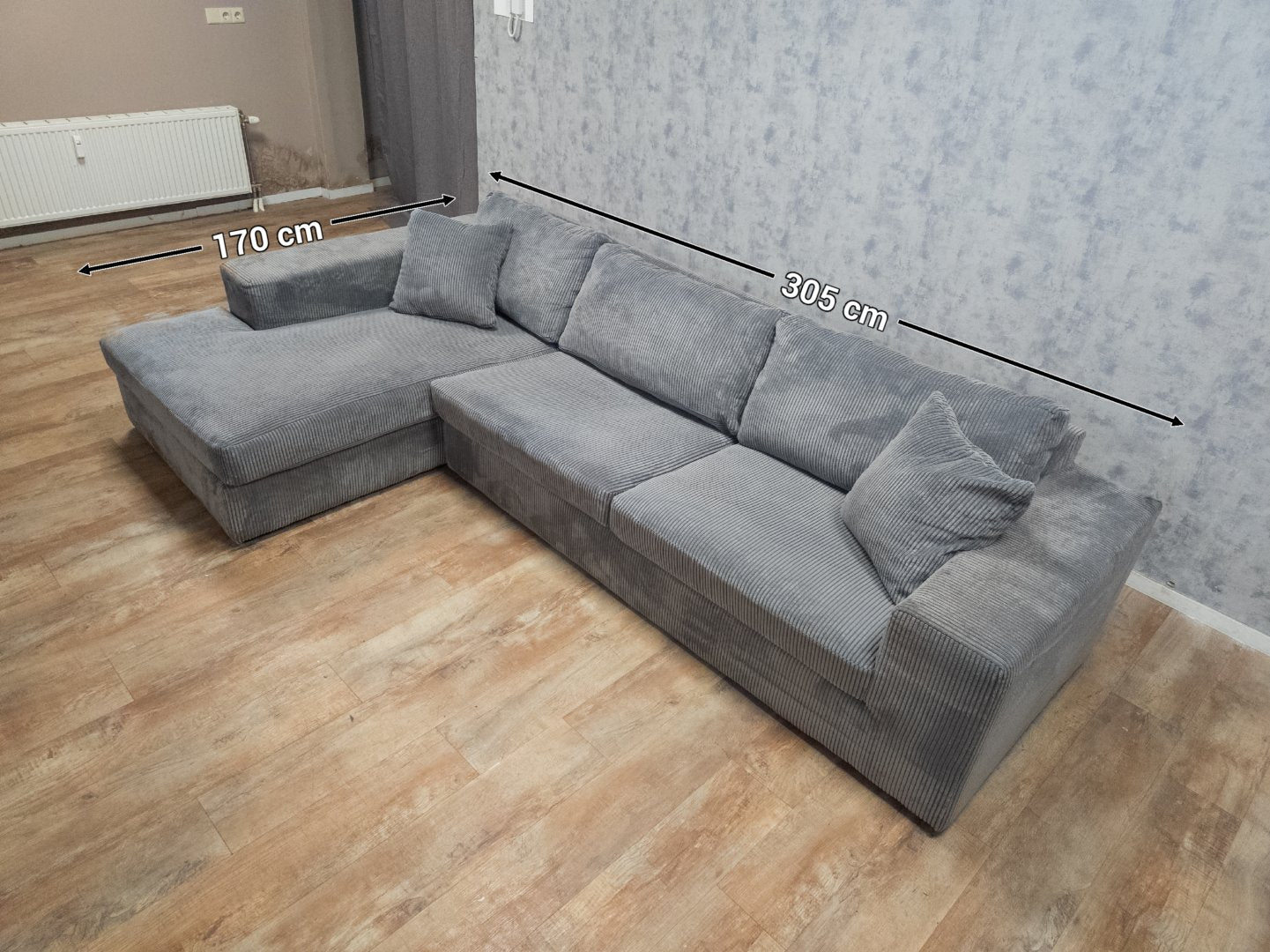 Mooi RIBSTOF Hoekbank in Antraciet - BanxteL - 2dehandse Bankstellen