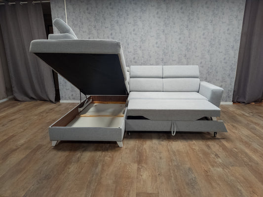 PRACHTIG LICHT GRIJS MULTIFUNCTIONELE HOEKBANK - BanxteL - 2dehandse Bankstellen