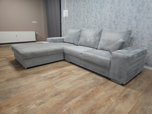 PRACHTIG Grijs RIBSTOF Hoekbank - BanxteL - 2dehandse Bankstellen