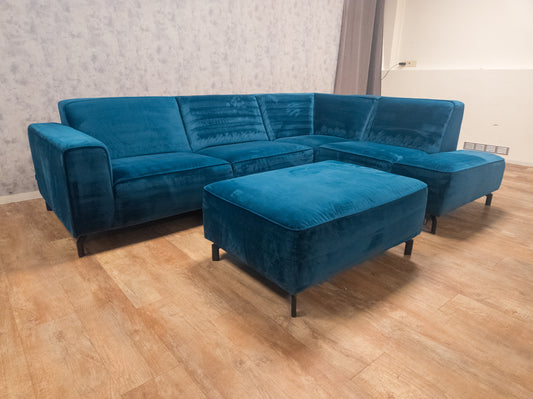 Zeer Mooi Blauwe Velvet Hoekbank van LOODS 5