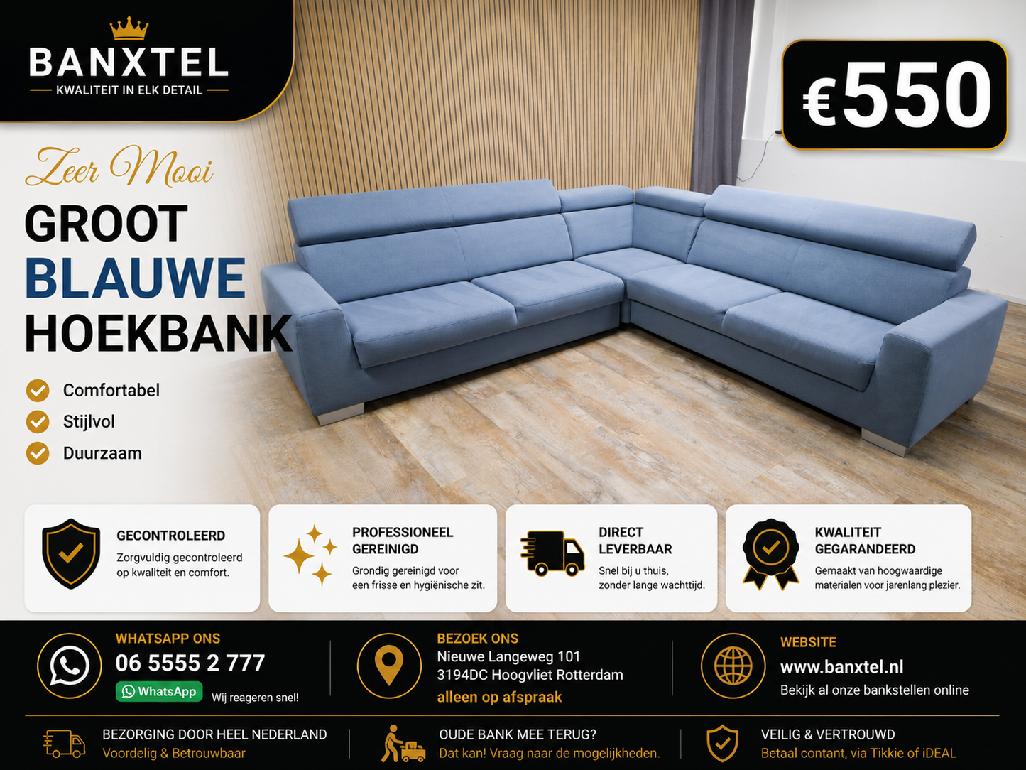 Zeer Mooie Groot Blauwe Hoekbank
