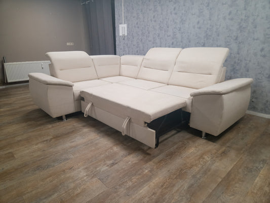 MOOI BEIGE HOEKBANK MET SLAAPFUNCTIE