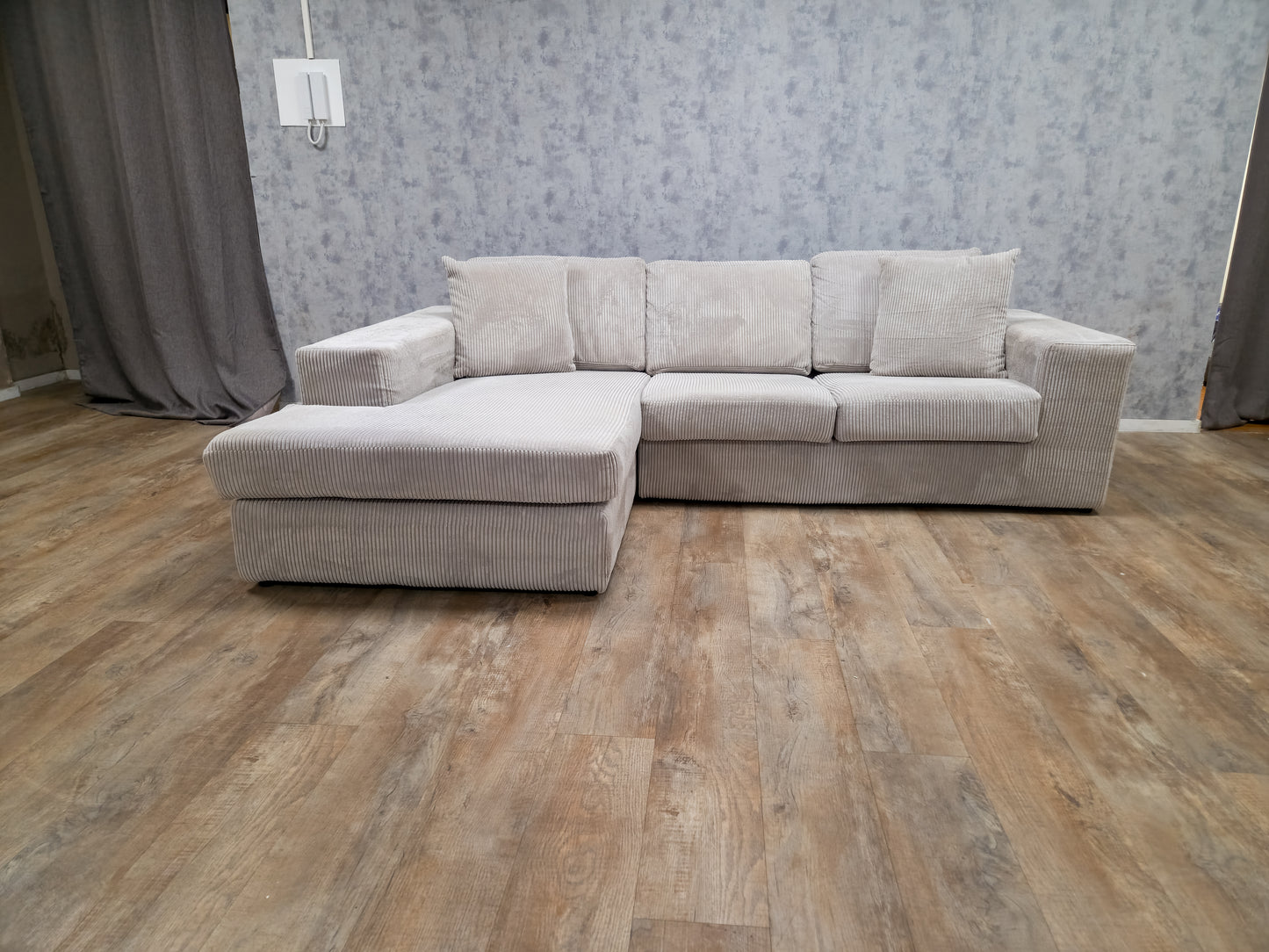 Zeer Mooi Beige Grijs Ribstof Hoekbank