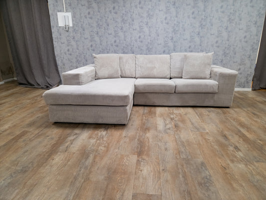 Zeer Mooi Beige Grijs Ribstof Hoekbank