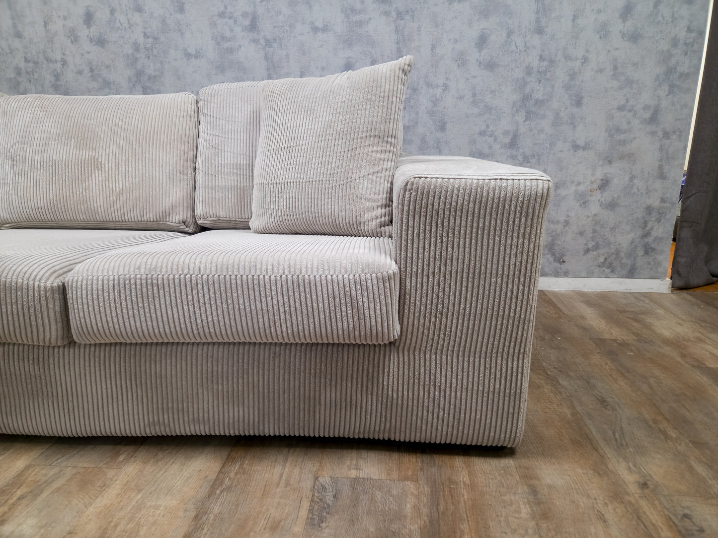 Zeer Mooi Beige Grijs Ribstof Hoekbank
