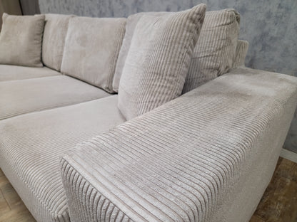 Zeer Mooi Beige Grijs Ribstof Hoekbank