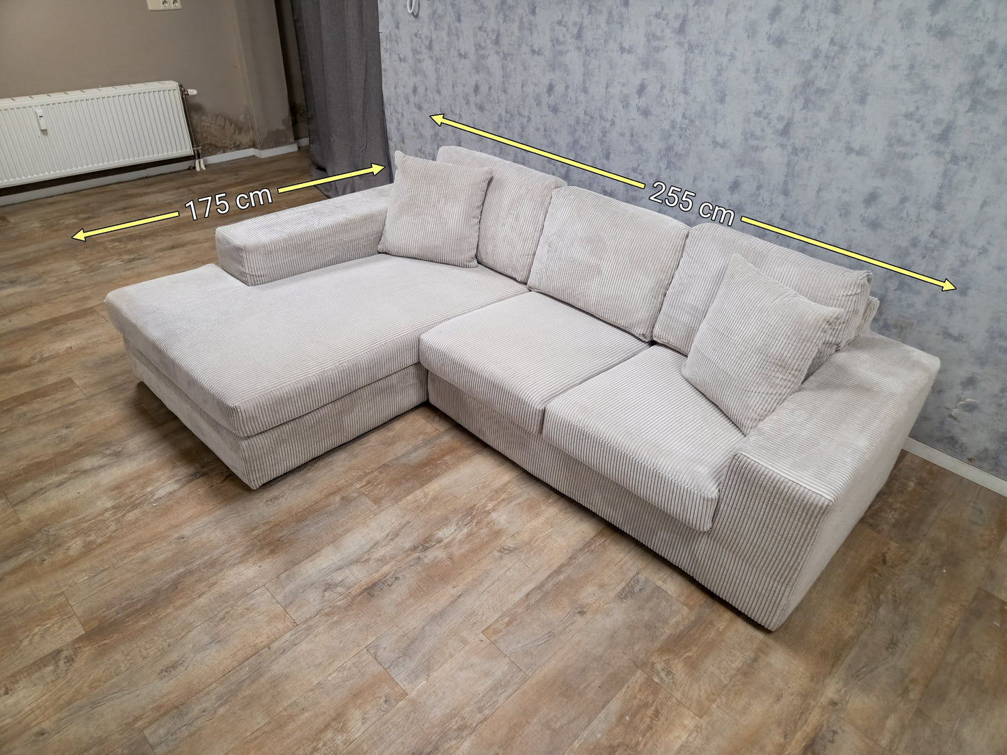 Zeer Mooi Beige Grijs Ribstof Hoekbank
