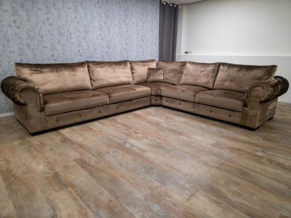 Zeer Mooi Groot Taupe Velvet Hoekbank