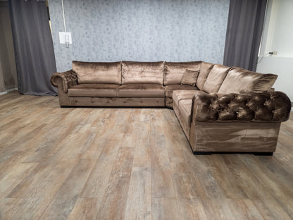 Zeer Mooi Groot Taupe Velvet Hoekbank