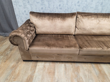 Zeer Mooi Groot Taupe Velvet Hoekbank