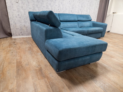 Zeer Mooi Aqua Blauwe Ribstof Hoekbank