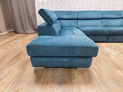 Zeer Mooi Aqua Blauwe Ribstof Hoekbank