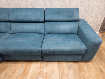 Zeer Mooi Aqua Blauwe Ribstof Hoekbank