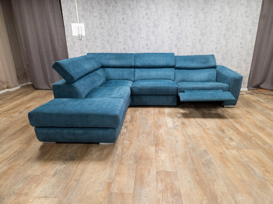 Zeer Mooi Aqua Blauwe Ribstof Hoekbank