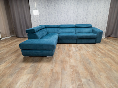 Zeer Mooi Aqua Blauwe Ribstof Hoekbank