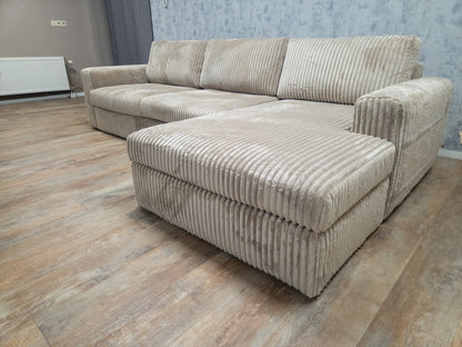 NIEUWE Taupe RIBSTOF Hoekbank