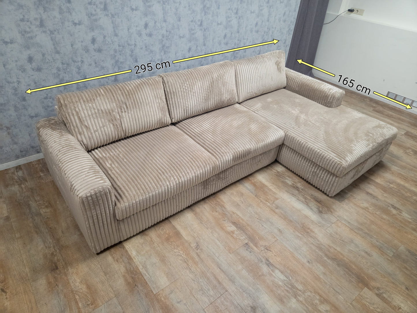 NIEUWE Taupe RIBSTOF Hoekbank