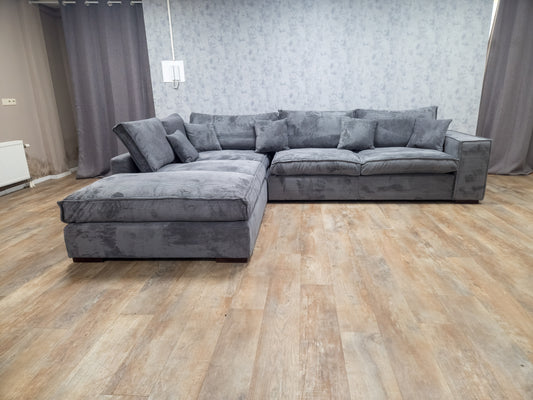 NIEUWE Antraciet RIBSTOF Hoekbank