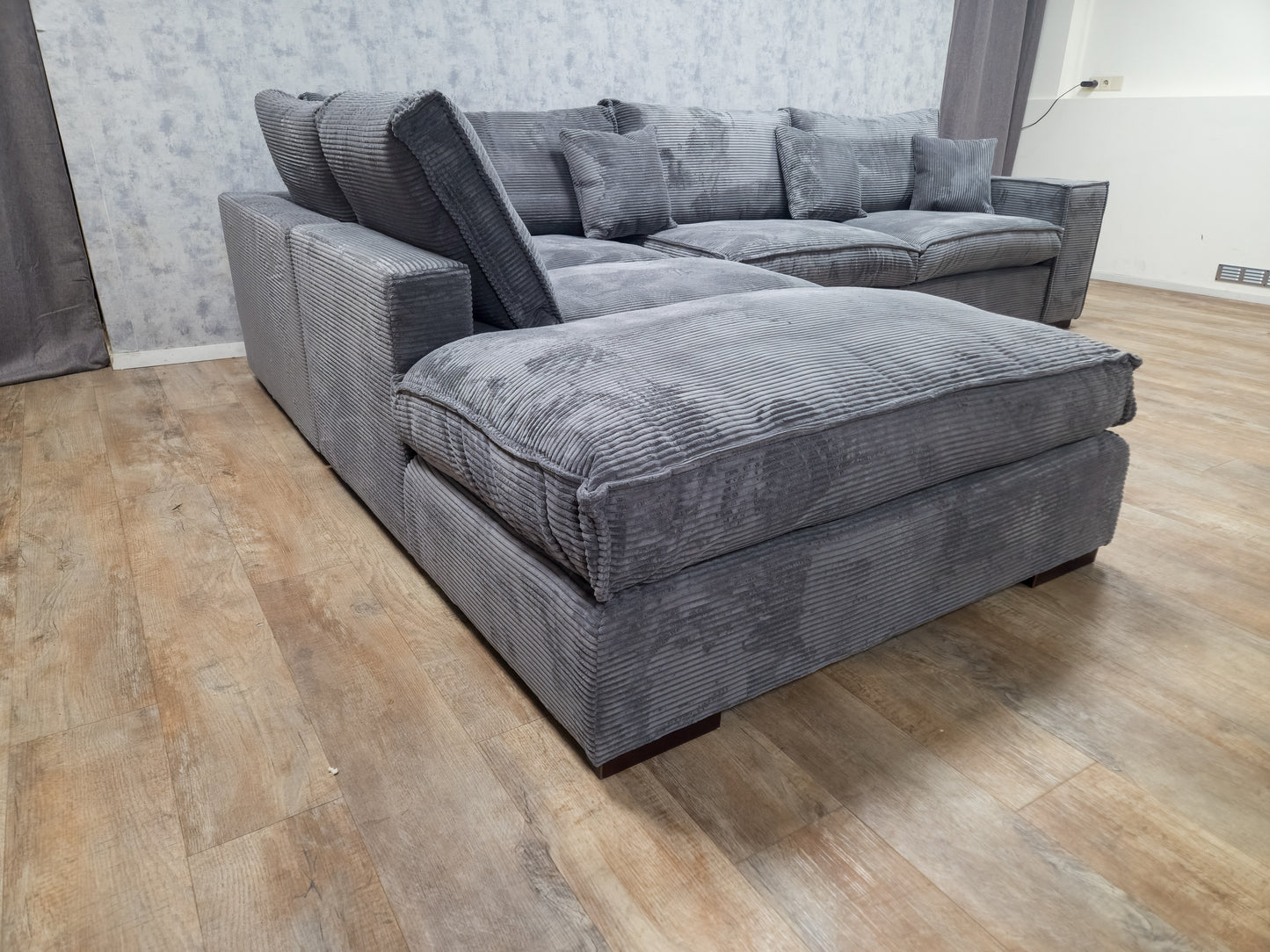 NIEUWE Antraciet RIBSTOF Hoekbank