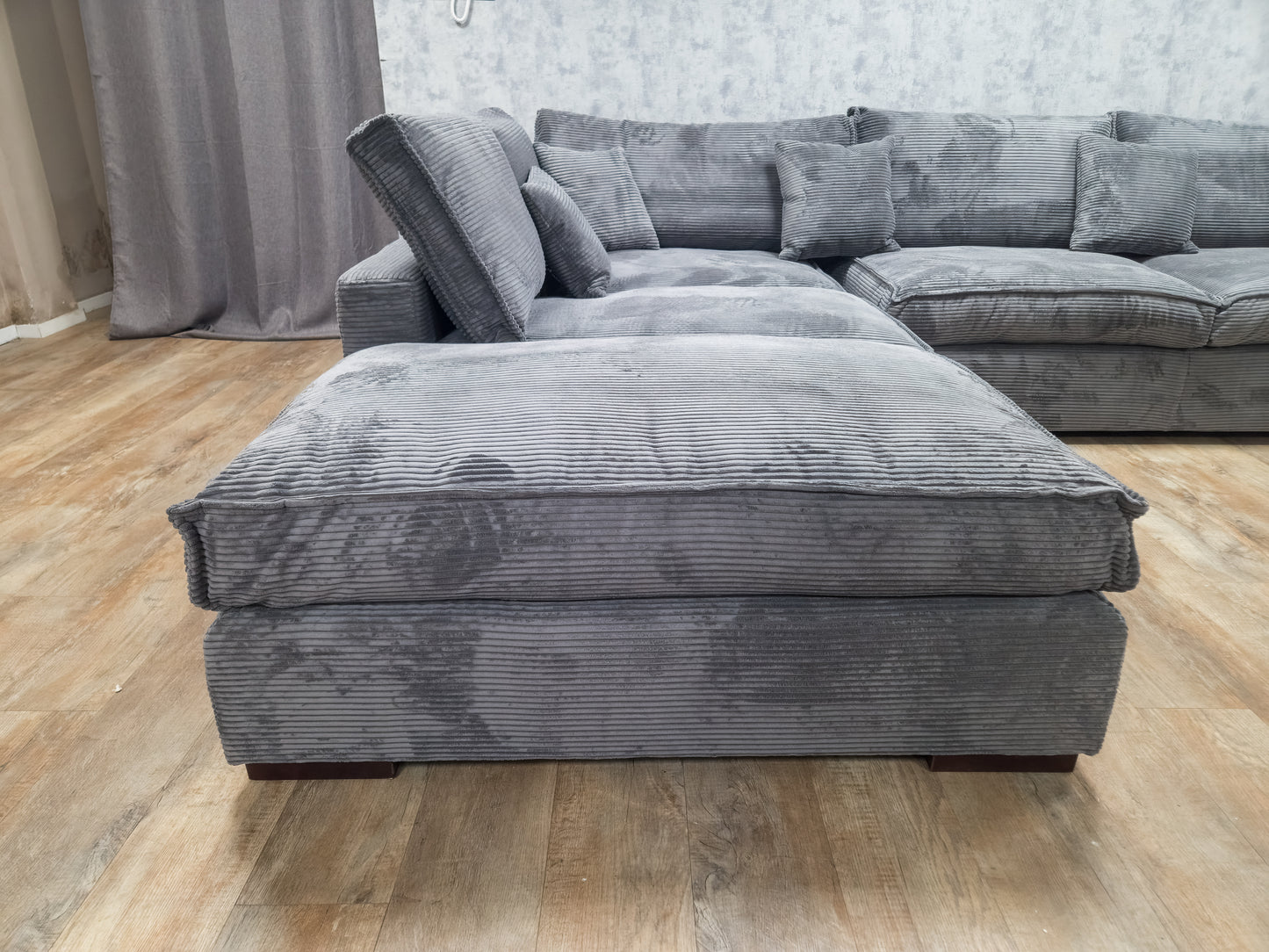 NIEUWE Antraciet RIBSTOF Hoekbank