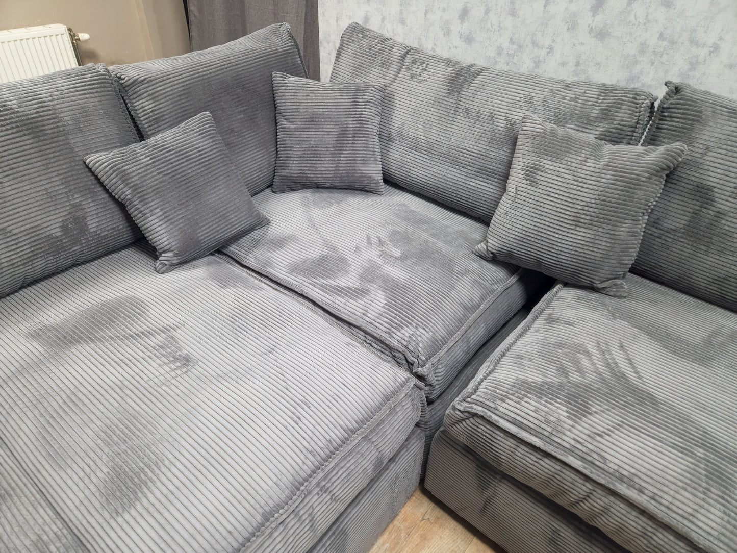 NIEUWE Antraciet RIBSTOF Hoekbank