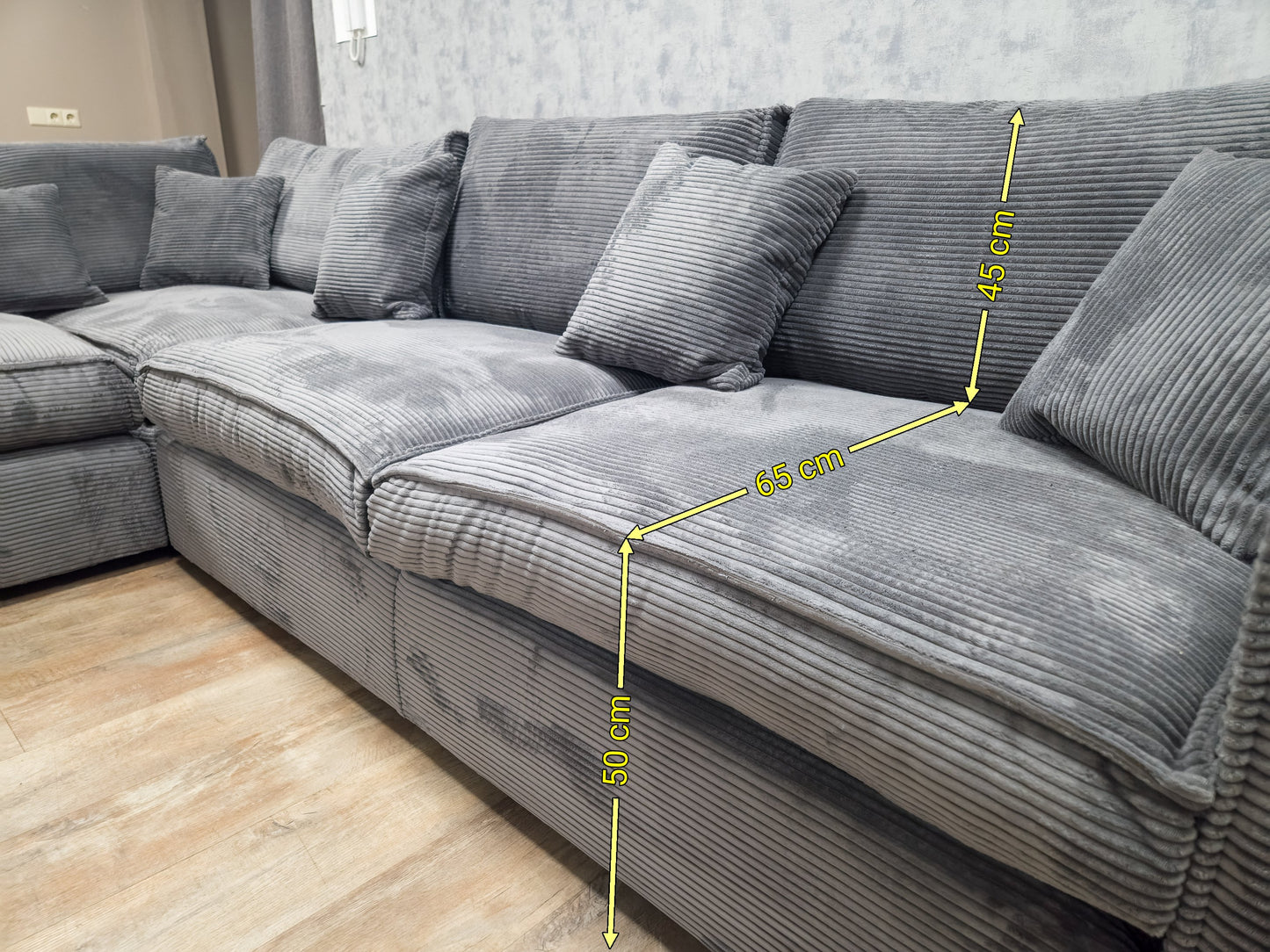 NIEUWE Antraciet RIBSTOF Hoekbank