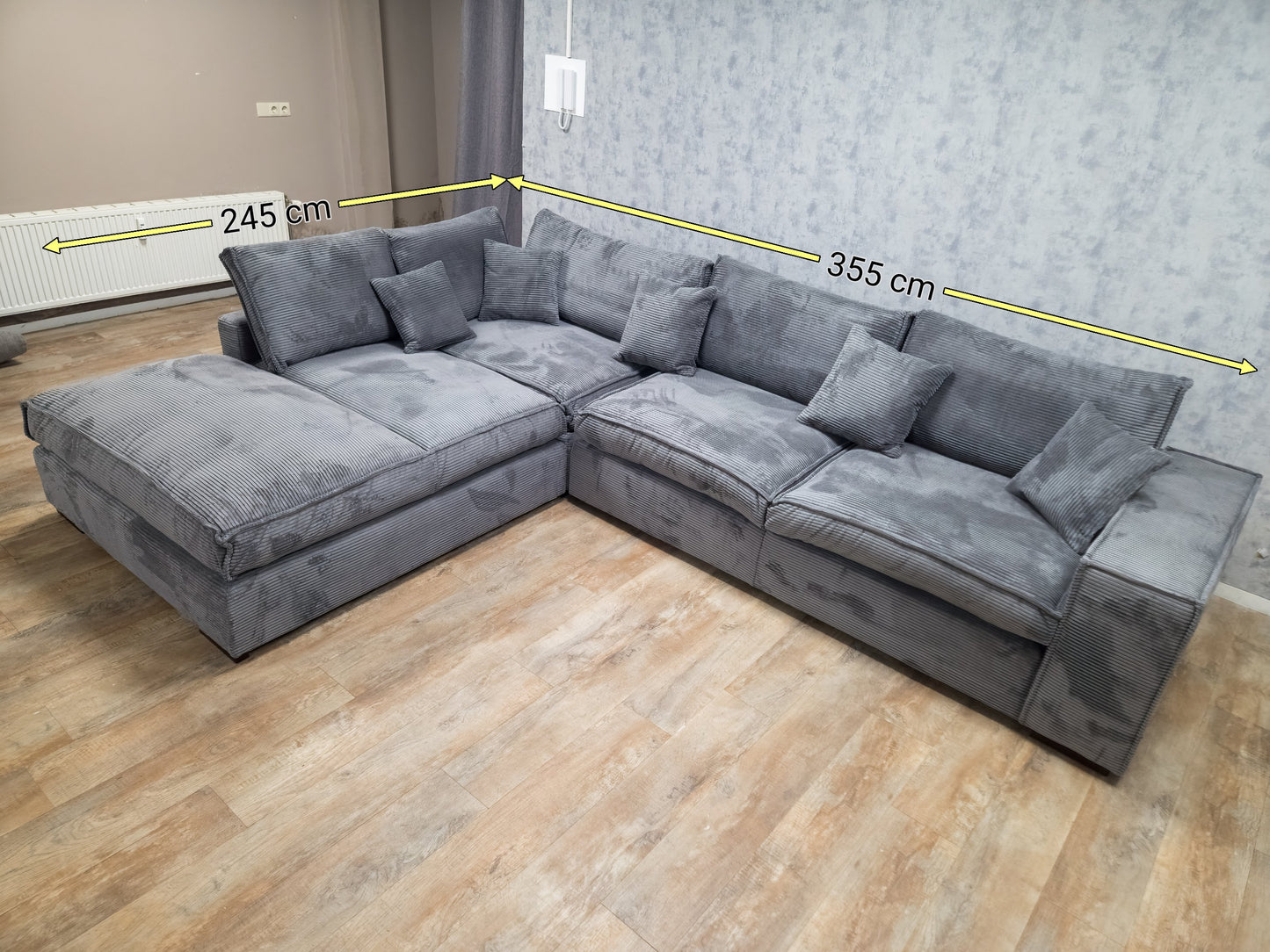 NIEUWE Antraciet RIBSTOF Hoekbank