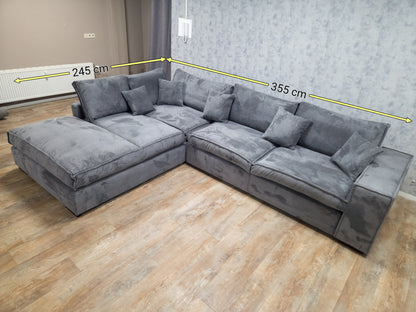 NIEUWE Antraciet RIBSTOF Hoekbank