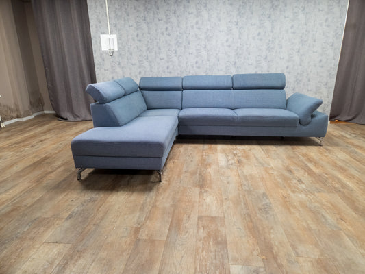 MONTEL Blauwe Hoekbank met Verstelbare Hoofdsteunen