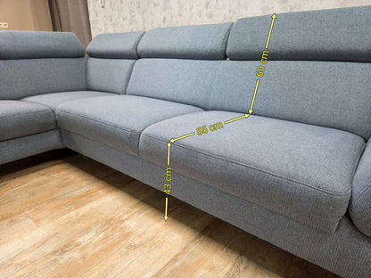 MONTEL Blauwe Hoekbank met Verstelbare Hoofdsteunen