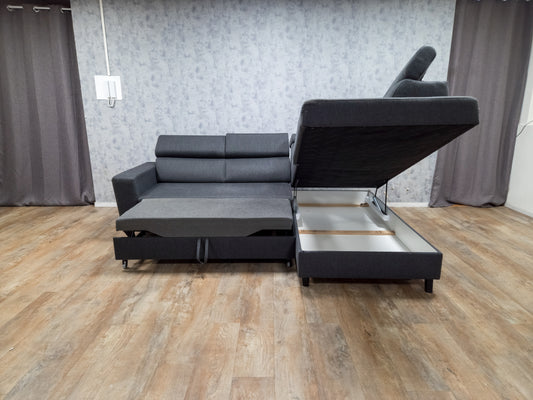 Antraciet Hoekbank met Slaapfunctie en Opbergruimte
