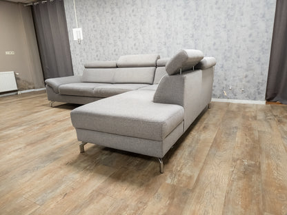 MONTEL Grijze Hoekbank met Verstelbare Hoofdsteunen