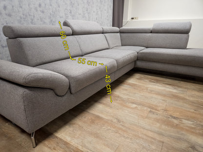 MONTEL Grijze Hoekbank met Verstelbare Hoofdsteunen