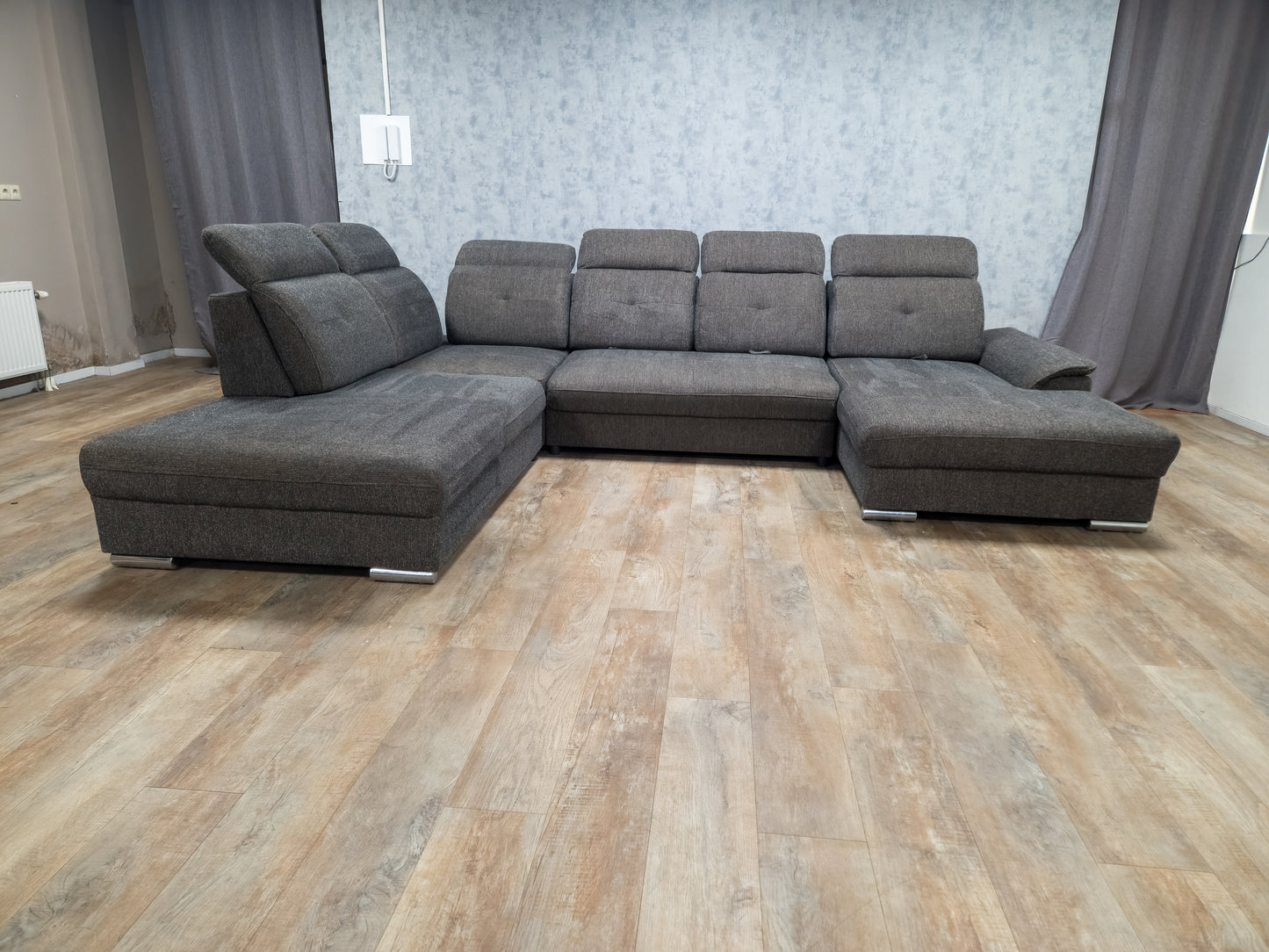 Bruin Antraciet U-Bankstel – Extra Comfort met Verstelbare Rug en Hoofdsteunen