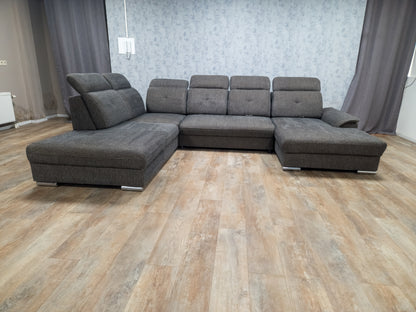 Bruin Antraciet U-Bankstel – Extra Comfort met Verstelbare Rug en Hoofdsteunen