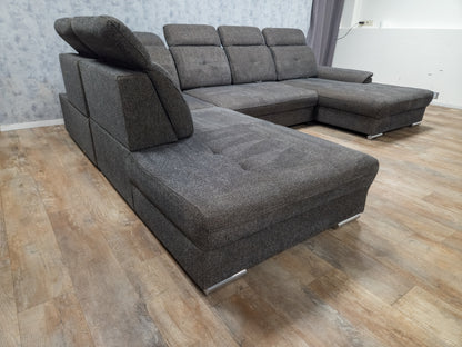 Bruin Antraciet U-Bankstel – Extra Comfort met Verstelbare Rug en Hoofdsteunen