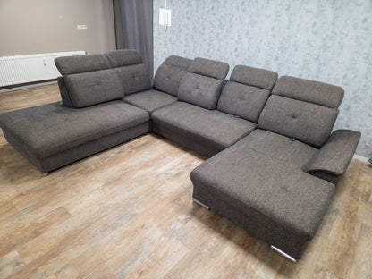 Bruin Antraciet U-Bankstel – Extra Comfort met Verstelbare Rug en Hoofdsteunen