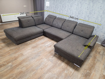 Bruin Antraciet U-Bankstel – Extra Comfort met Verstelbare Rug en Hoofdsteunen